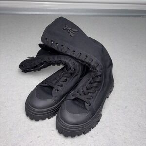 Patrizia Pepe Boots Womens Size EU 36 Black Knee High Combat Lace Up Side Zip